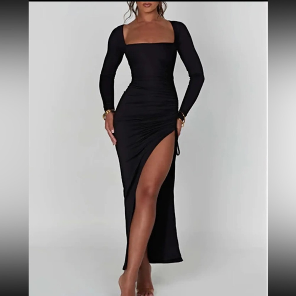 Ruched Split Thigh Maxi Dress
